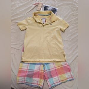 Tommy Bahama Kids Yellow Polo and Multicolor Plaid Shorts Set